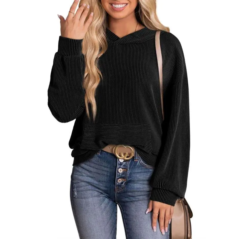 Women's Casual Loose Long Sleeve Ribbed Knit Shirts