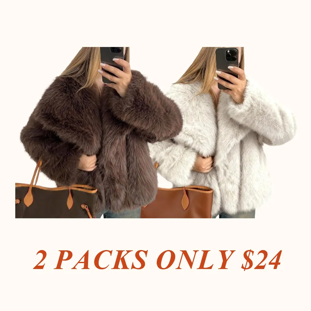 Women's Brown Faux Fur Coat Winter Fluffy Short Jacket