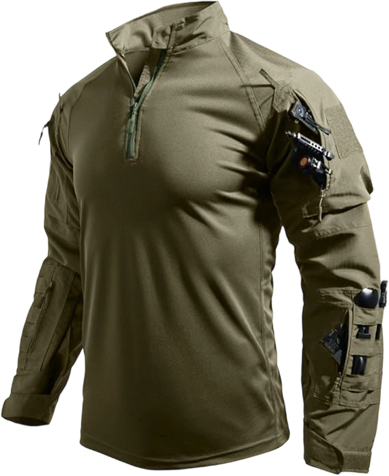 Men's Long-Sleeve Outdoor Jacket, Multi-Pocket Breathable Fabric Sports Training Combat T-Shirt, Durable Scratch-Resistant Workwear, Athletic Techwear. Ideal for Work, Hiking, Running, Fishing, Wilderness Hunting, and Other Activities.