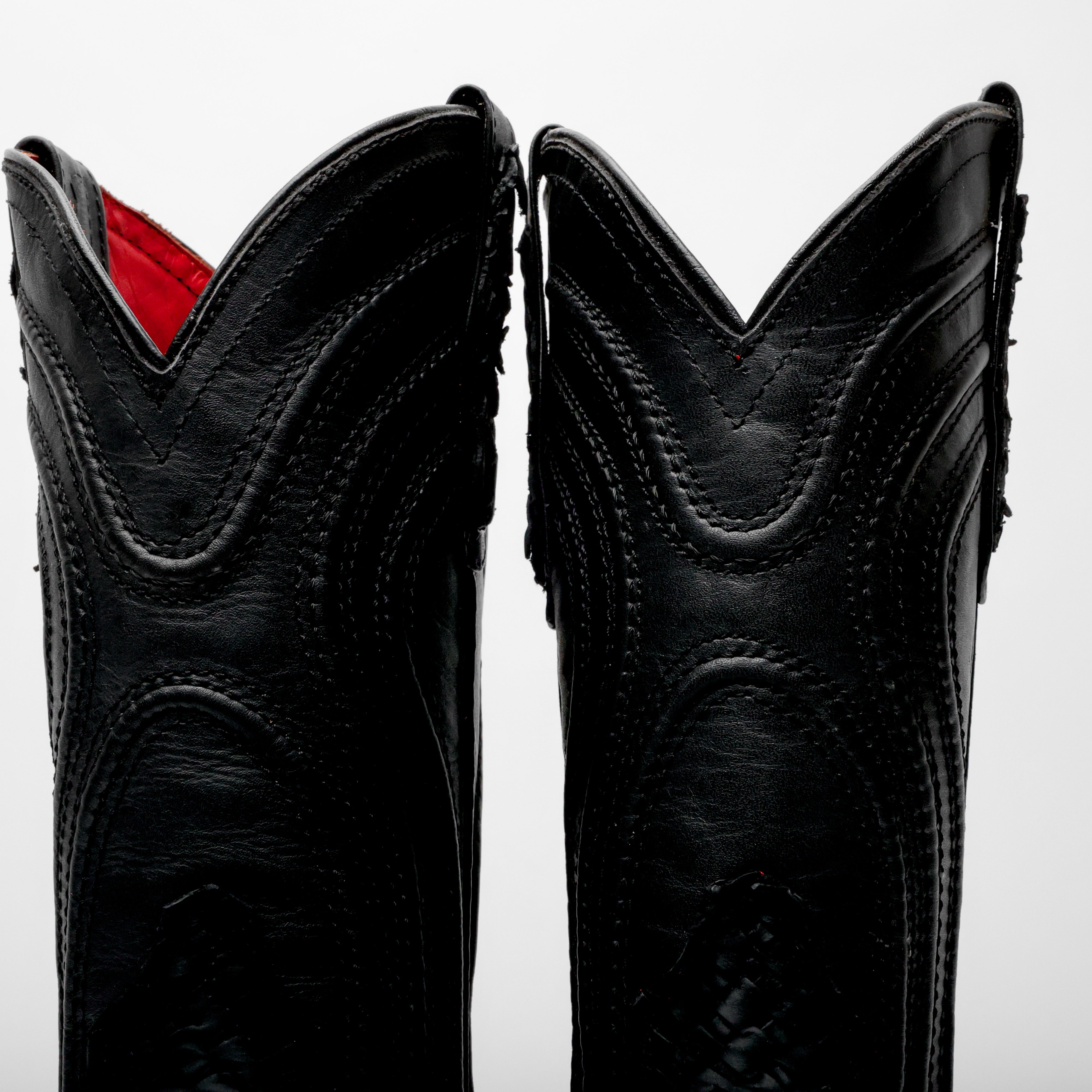 Black Basketweave Leather Boots - Square Toe