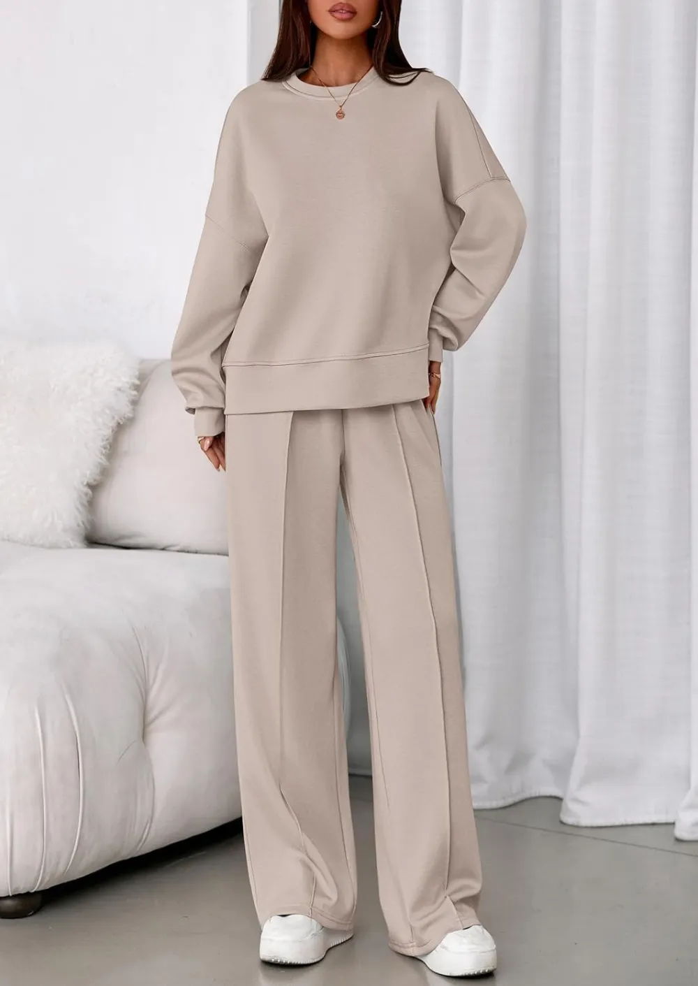 2 Piece Sets For Women Fall Trendy Long Sleeve Sweatshirt Wide Leg Pants Loungewear Set