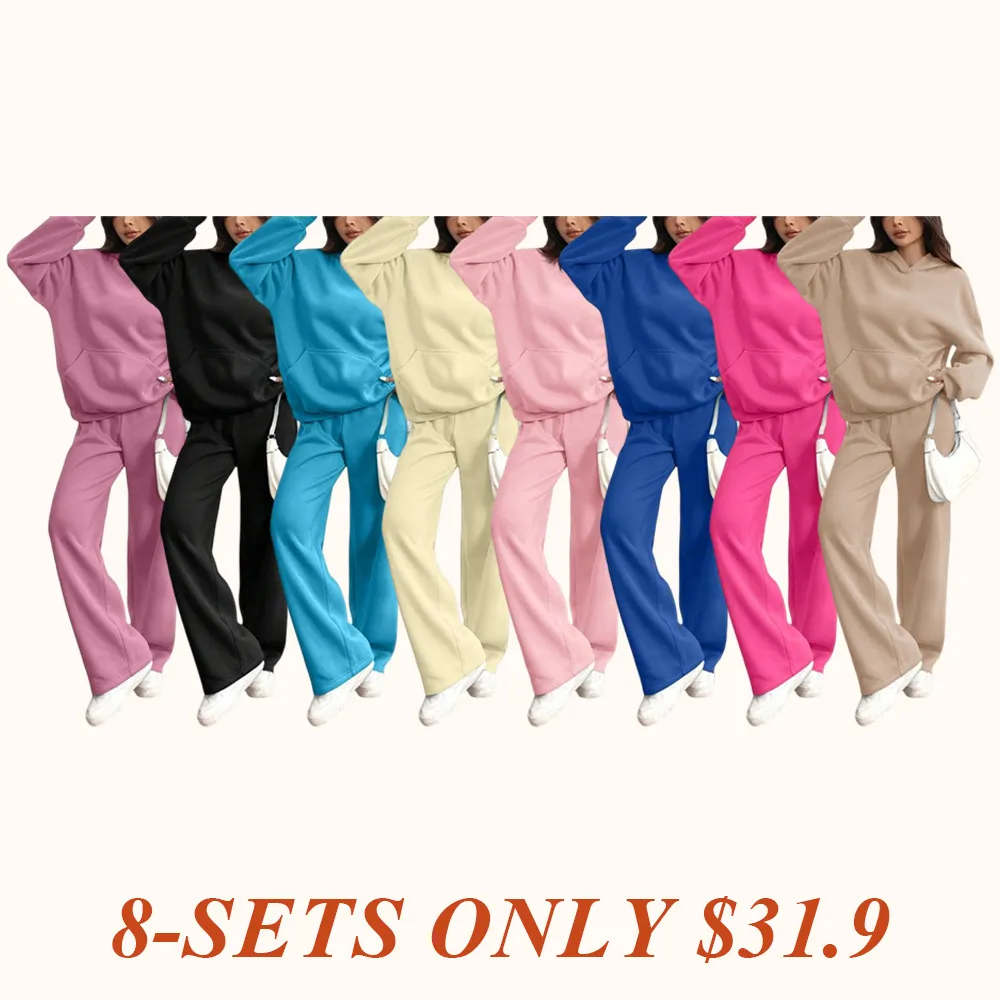 Women's Hooded Sweatshirt & Pants Casual Comfy Loungewear Set