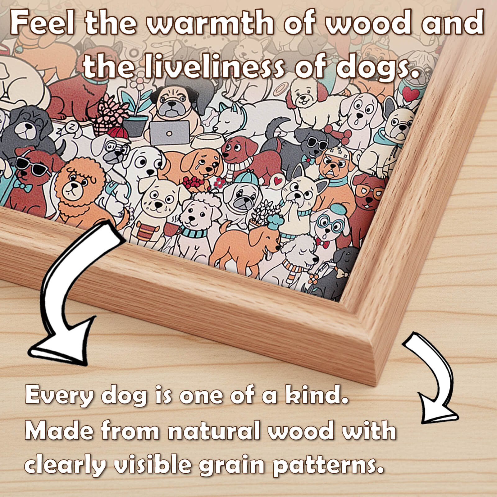 195 Pcs Morandi-Colored Cute Dog Shaped Square Wooden Jigsaw Puzzle