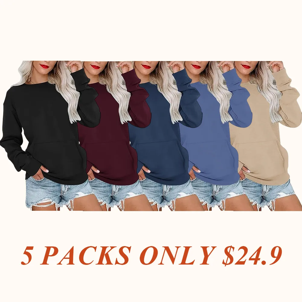 Women's Crewneck Hoodless Sweatshirt Hoodless Sweatshirt with Kangaroo Pocket Fleece Long Sleeve