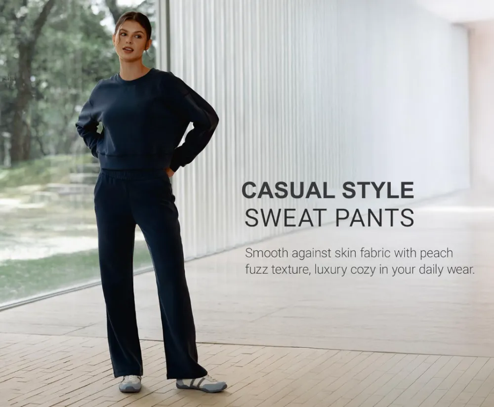 Women’s Casual Travel Pants – Wide Leg High Waisted Sweatpants with Pockets