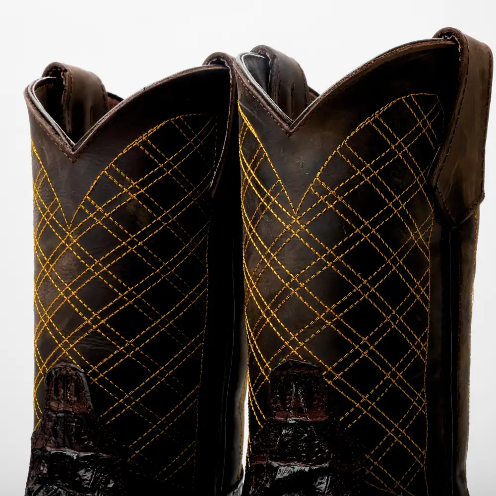 Brown Caiman Neck Leather Boots With 3D Lightweight Sole - Composite Toe