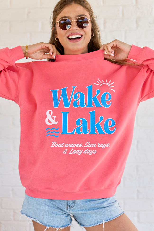 Wake & Lake Light Red Graphic Sweatshirt