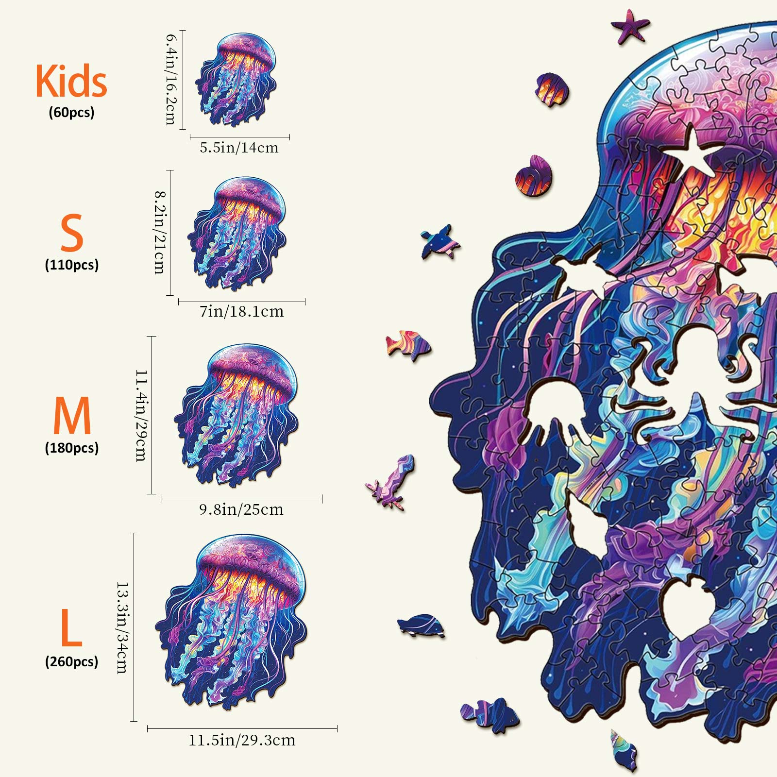 Watercolor Jellyfish Wooden Jigsaw Puzzle