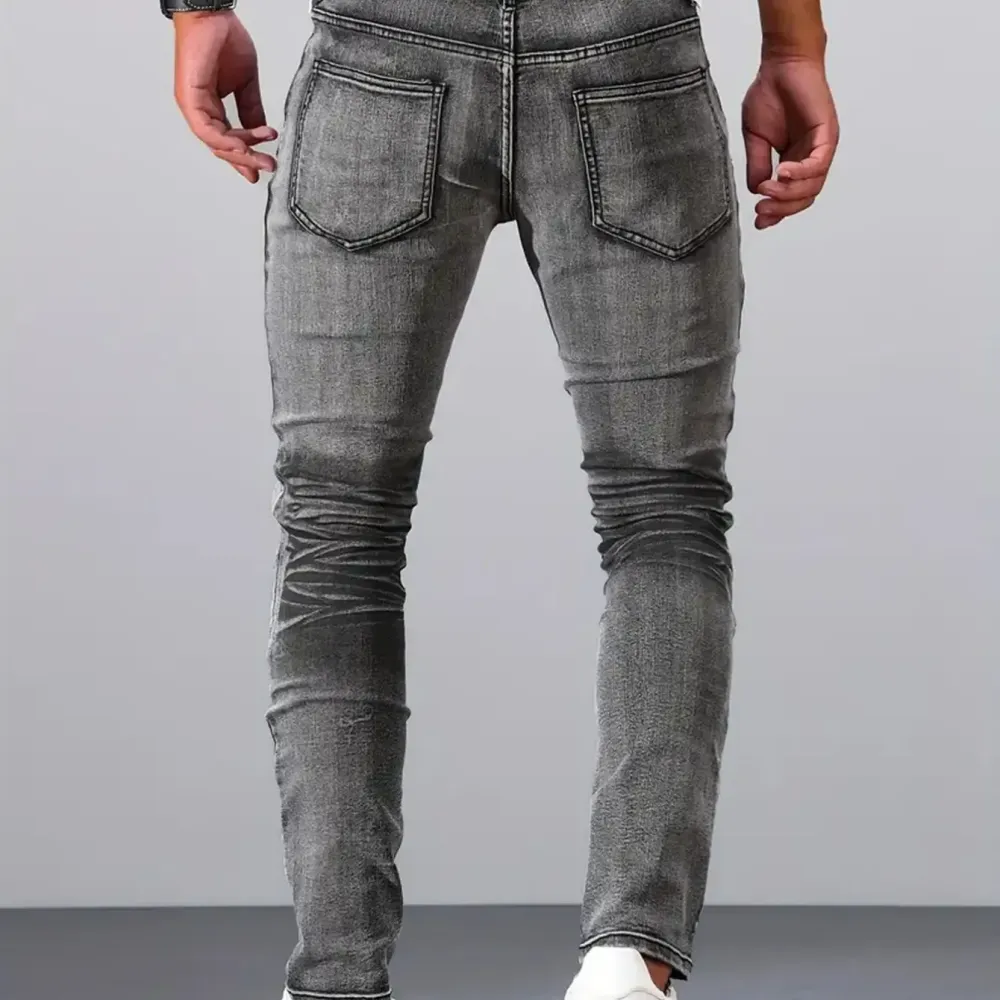 Skinny Fit Denim Jeans Distressed Ripped Patchwork Design Edgy Essential for Urban Street Style Outfits