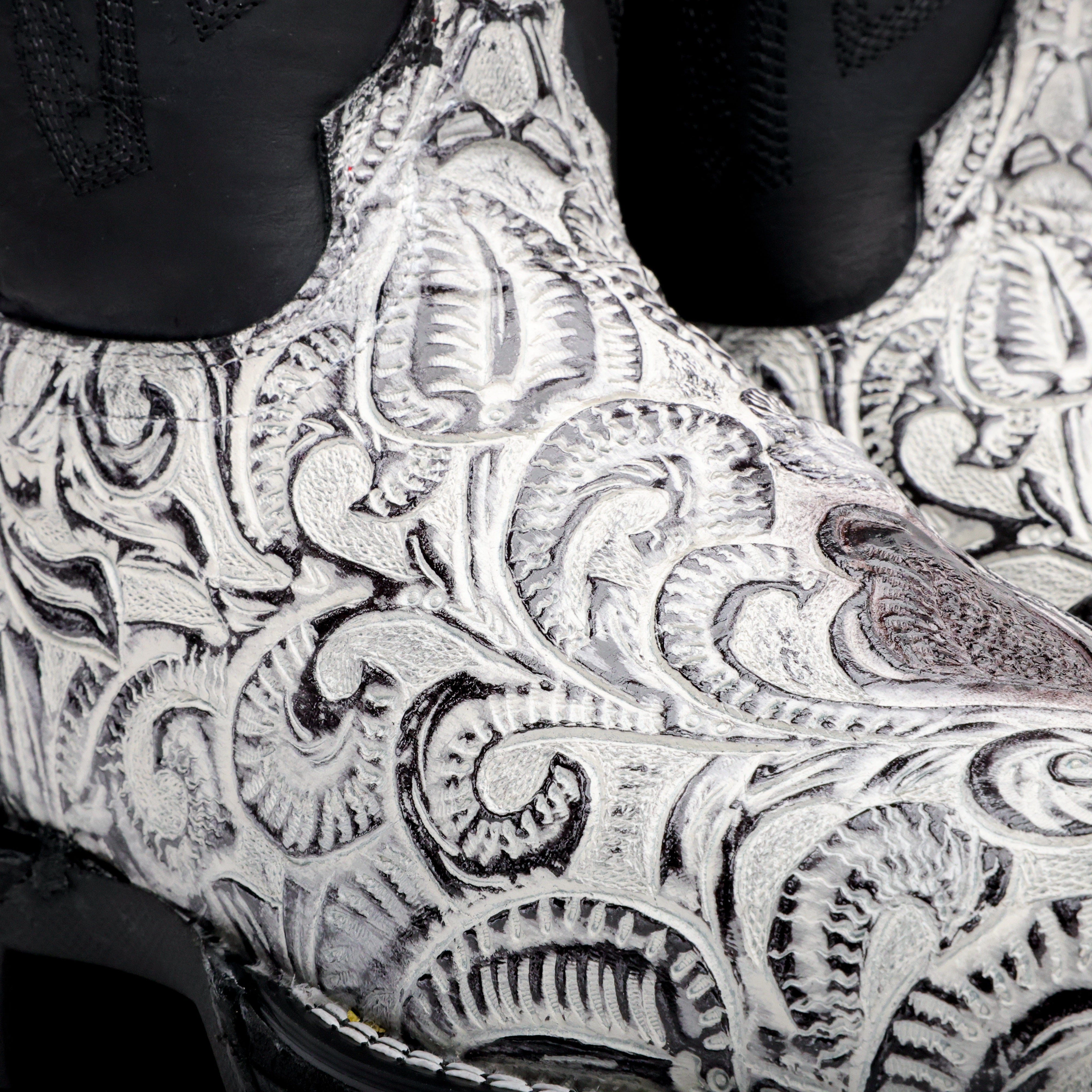 Snow White Hand-Tooled Leather Boots With 3D Lightweight Sole - Composite Toe