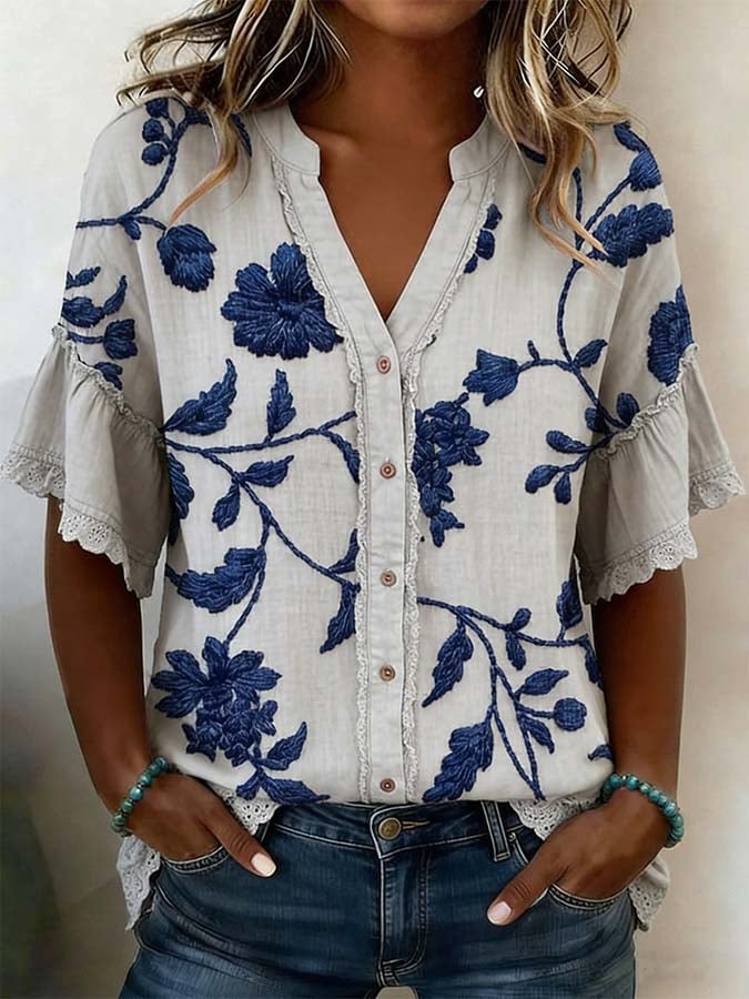 🔥Free Shipping Over $69🔥Women'S Casual Lace-Paneled Shirt
