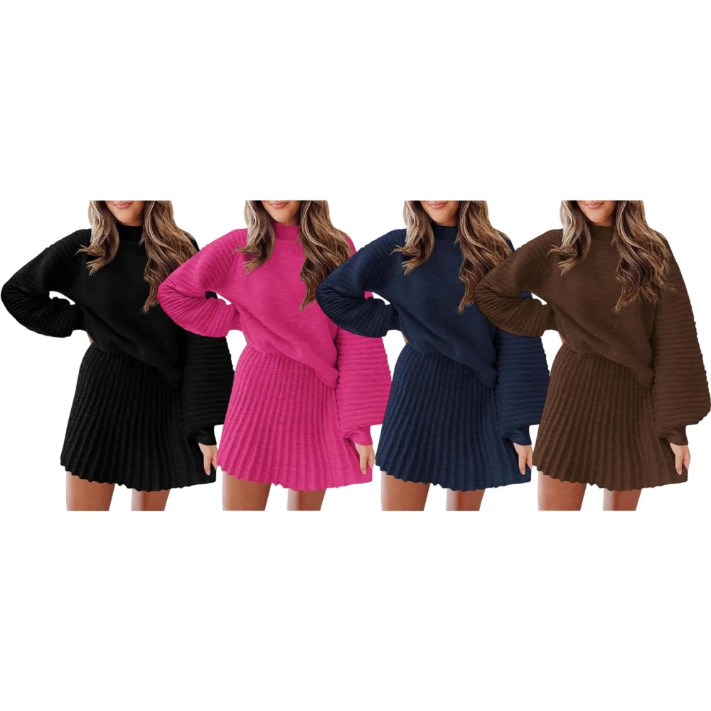 Women’s Ribbed Mock Neck Sweater & Mini Skirt Set