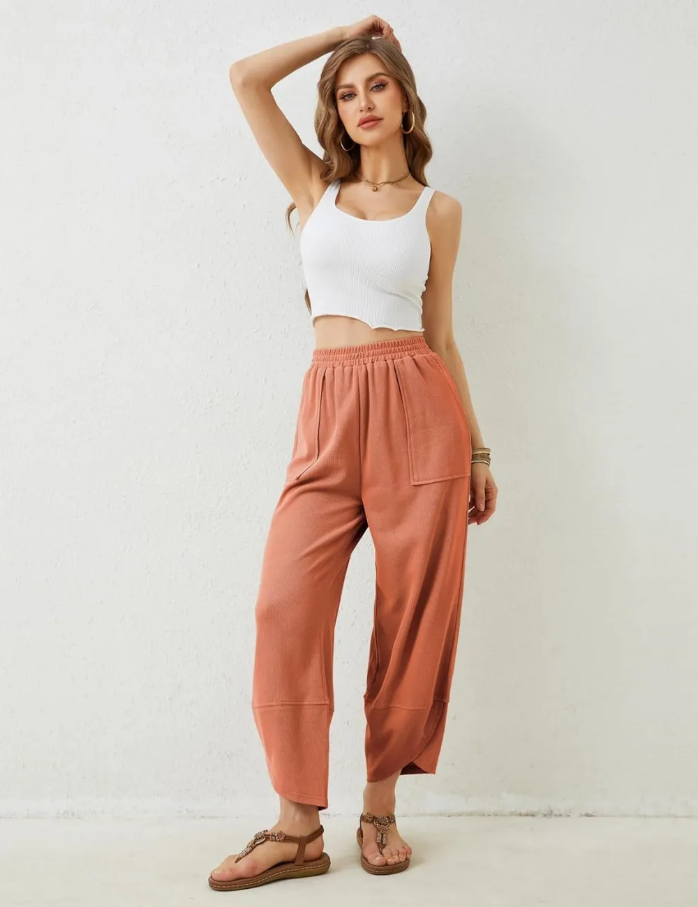 Women's Wide Leg Harem Pants Casual Palazzo Pants with Pockets High Waist Relaxed Fit