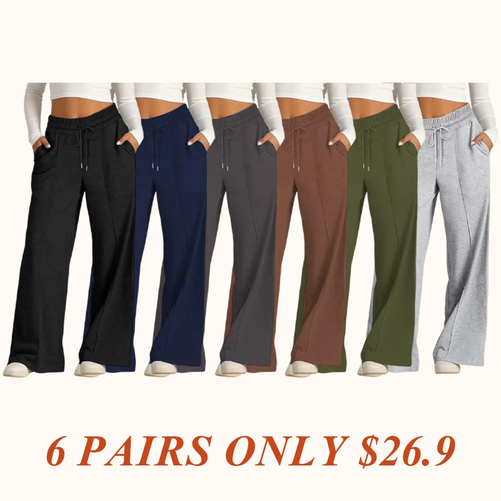 Women's Simple Design Straight Leg Drawstring Baggy Lounge Pants