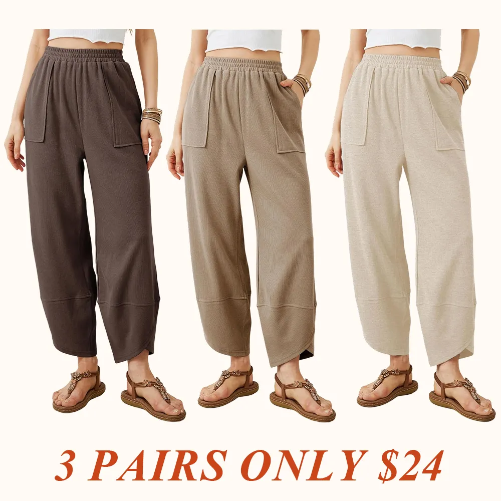 Women's Wide Leg Harem Pants Casual Palazzo Pants with Pockets High Waist Relaxed Fit