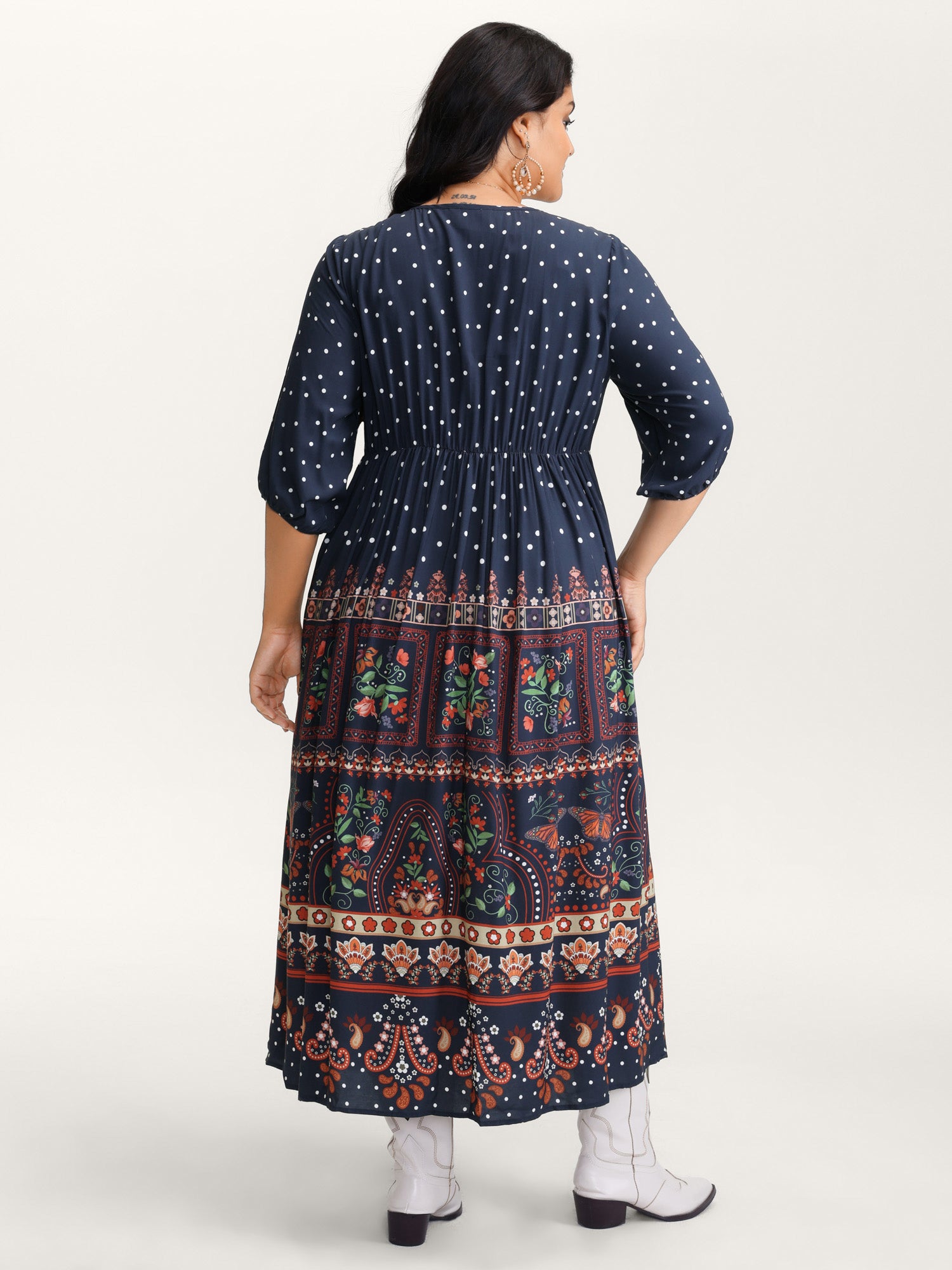 Boho Floral Print Pockets Contrast Maxi Dress