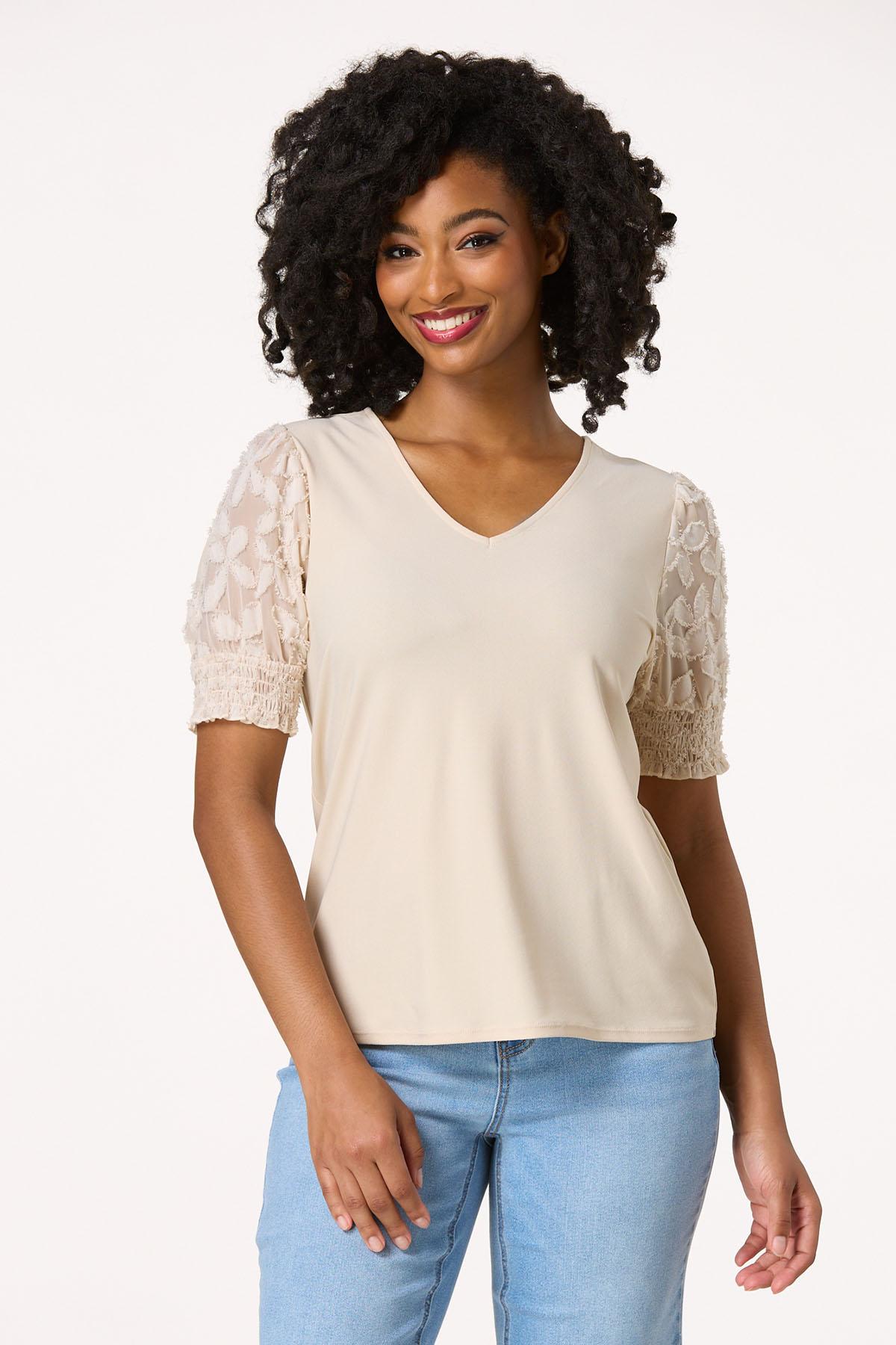 Tie Back Textured Floral Sleeve Top