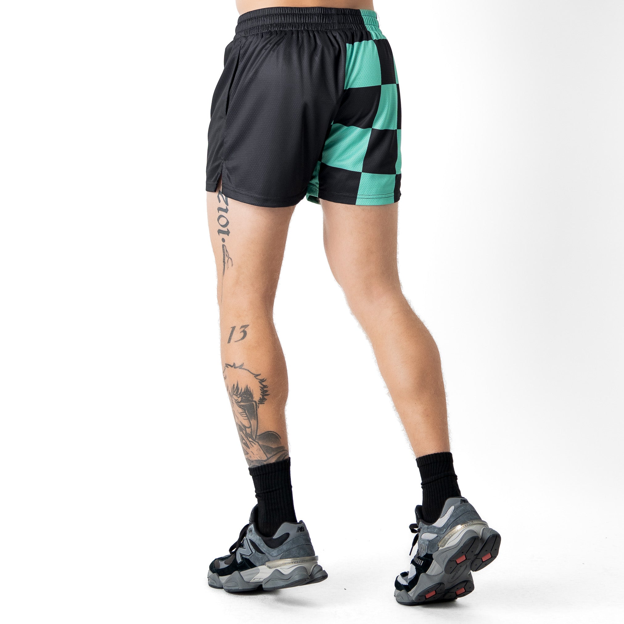 MUAY THAI SHORTS (MID THIGH CUT) CHECKER - BLACK / MINT