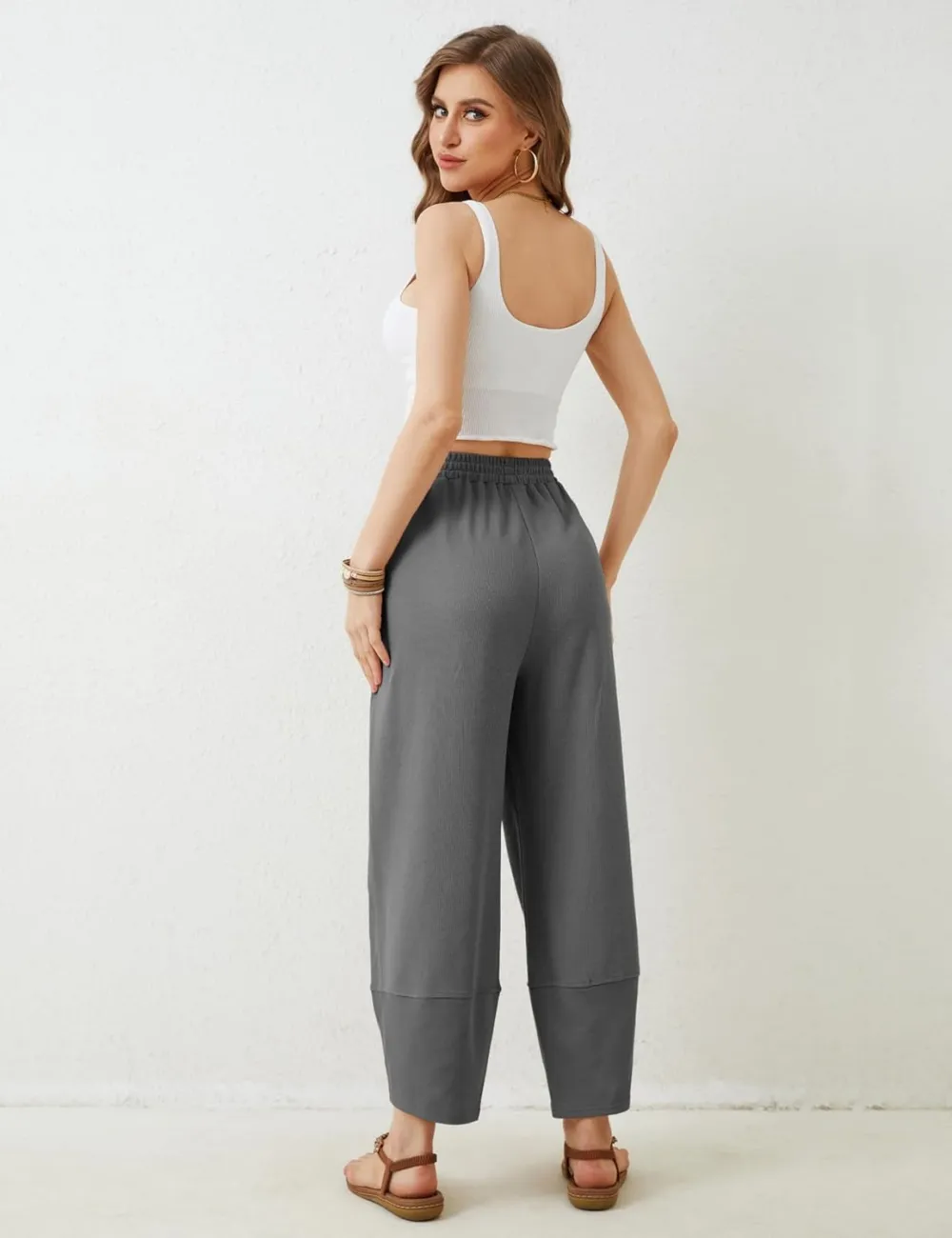 Women's Wide Leg Harem Pants Casual Palazzo Pants with Pockets High Waist Relaxed Fit