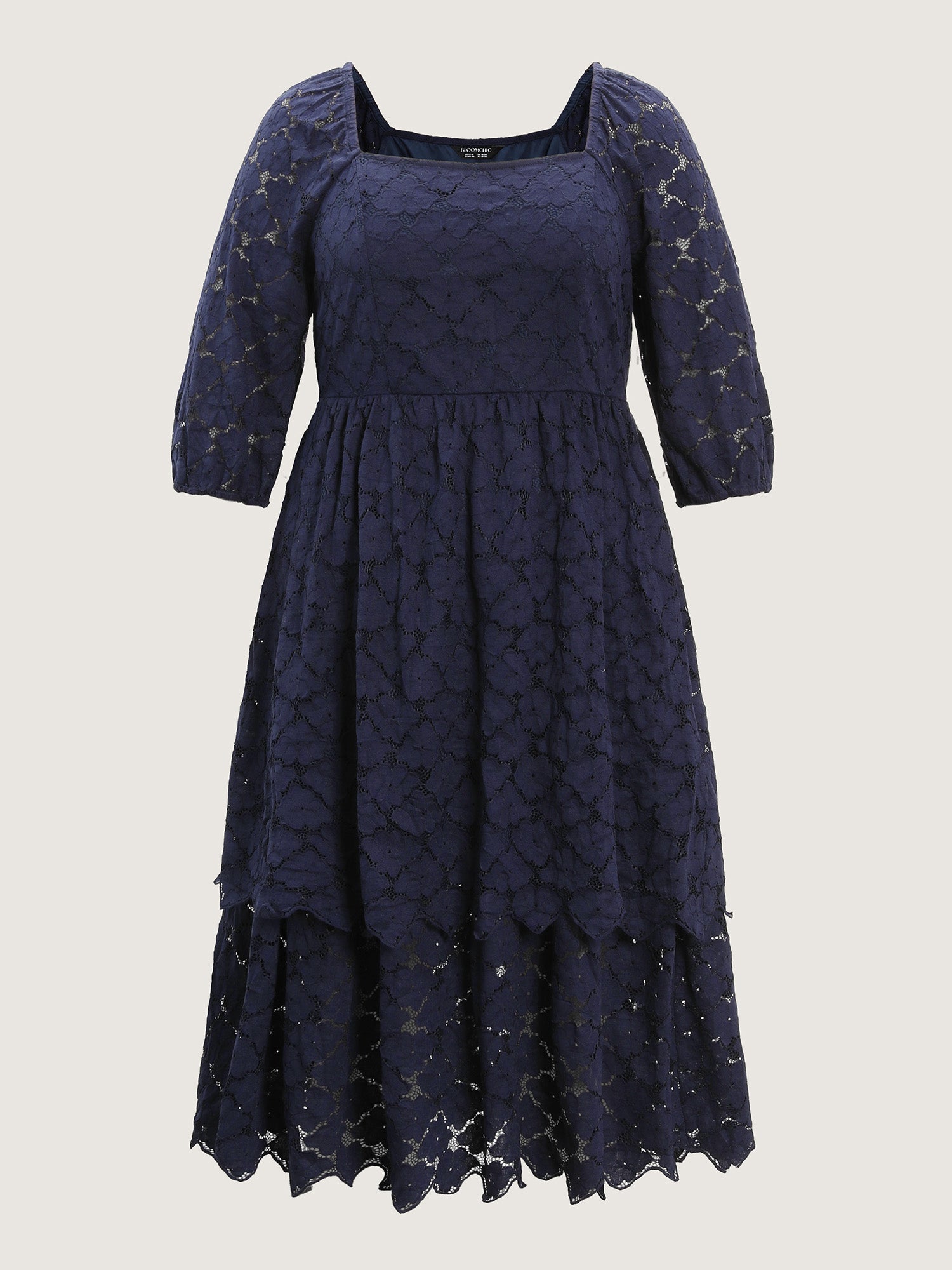 Lace Trim Stretchy Waist Tiered Midi Dress