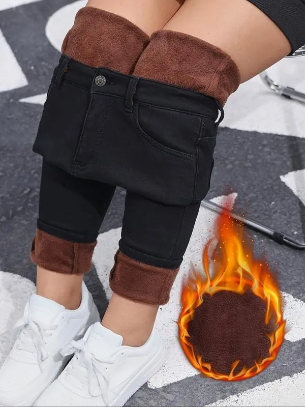 Women's Fall Winter Fleece Lined Denim Jeans