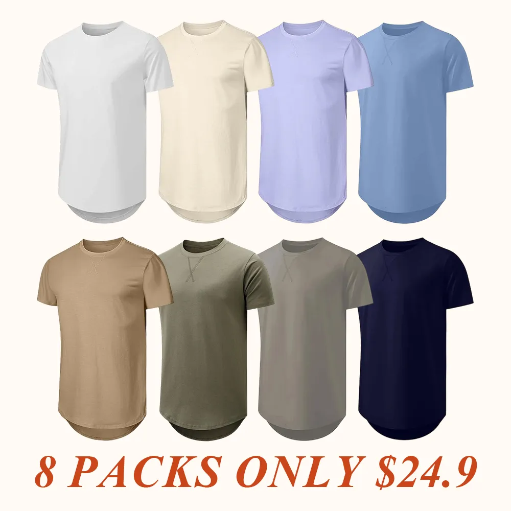 Cotton Hipster Hip Hop Longline Crewneck T-Shirt,Menswear Casual Tshirt Tops