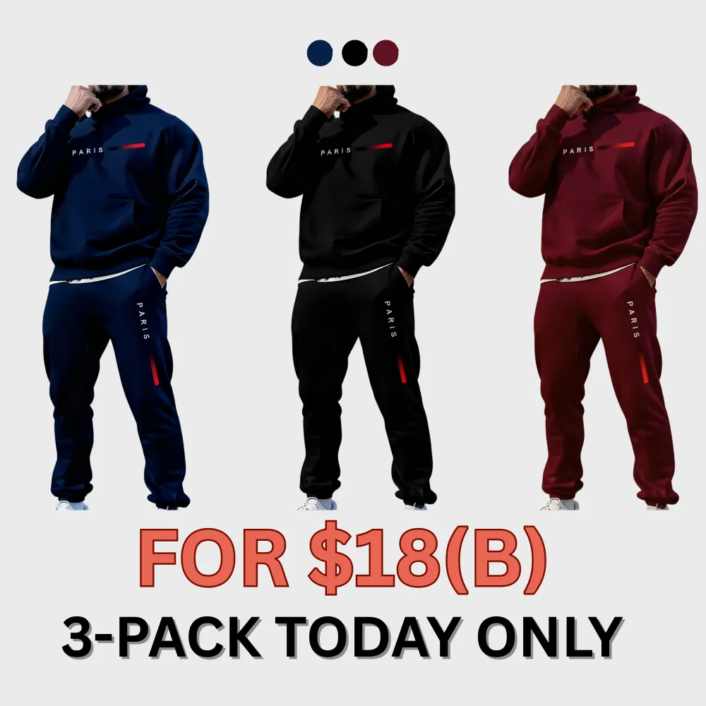 Men's Paris Letter Printed Hoodie Set - Fall & Winter Casual
