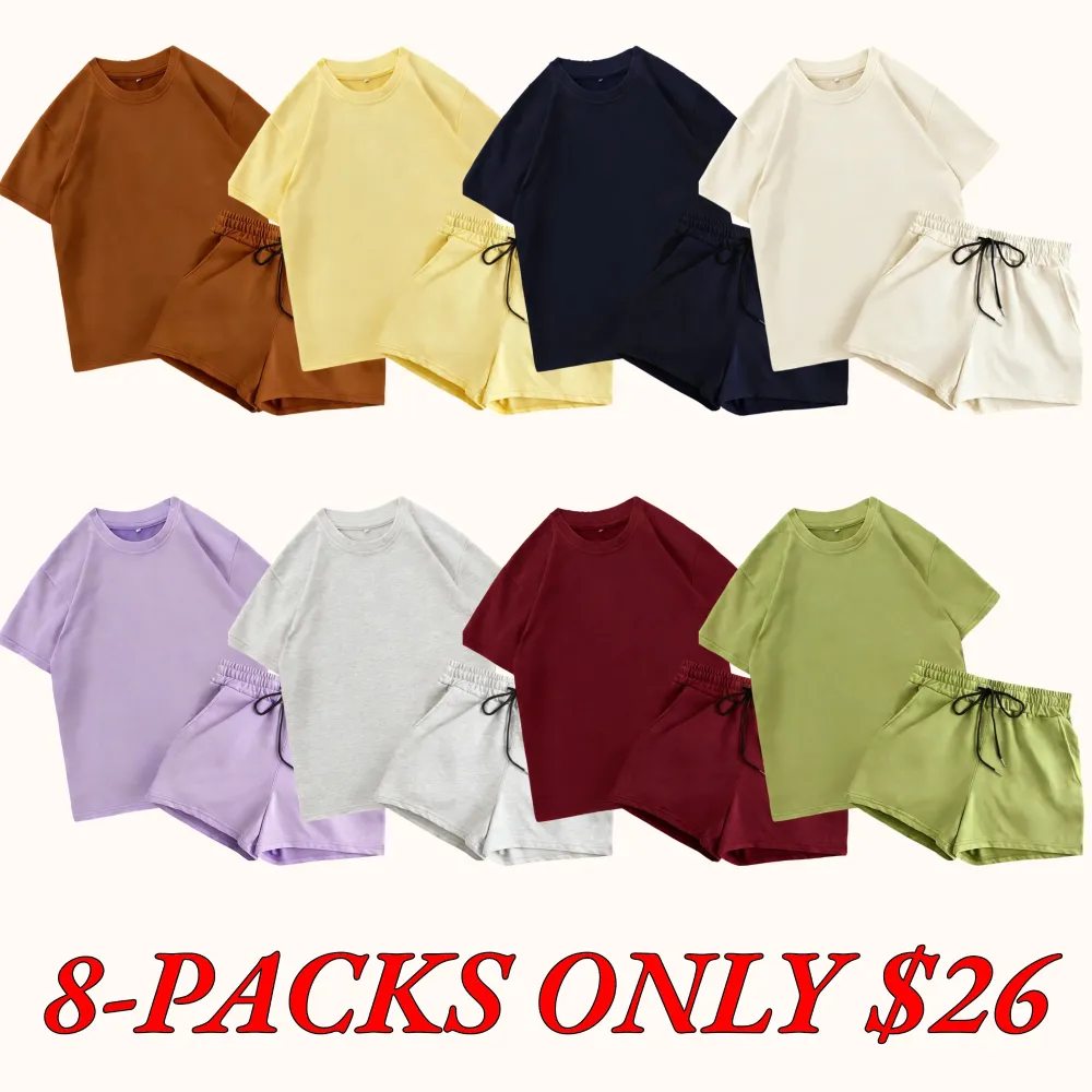 Women's Solid-Color Faux-Denim Print T-Shirt and Shorts Two-Piece Set