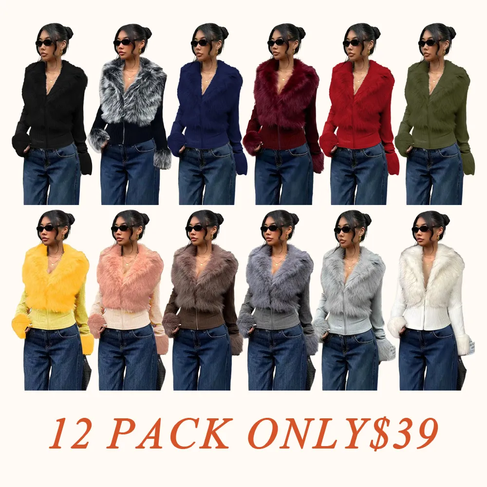 Women's Fashion Street Style Patchwork Knit Faux Fur Jacket