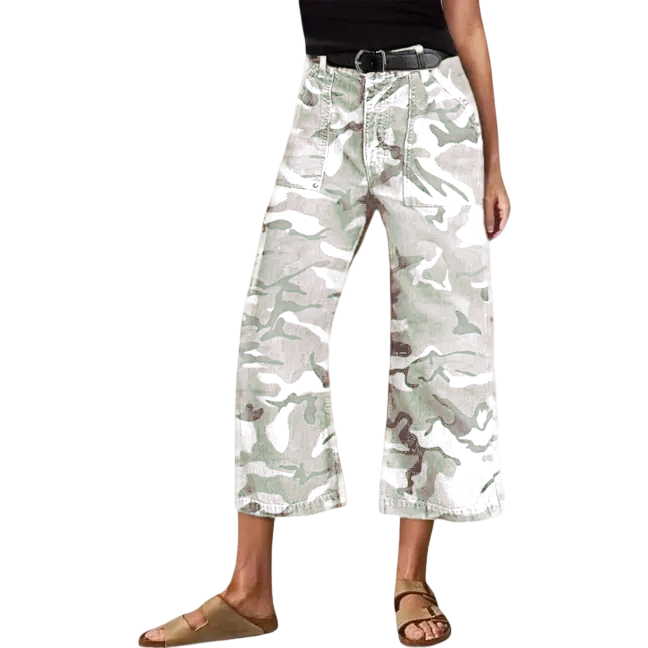 Camo Print Mid Waist Straight Leg Capri Pants Summer Vibes