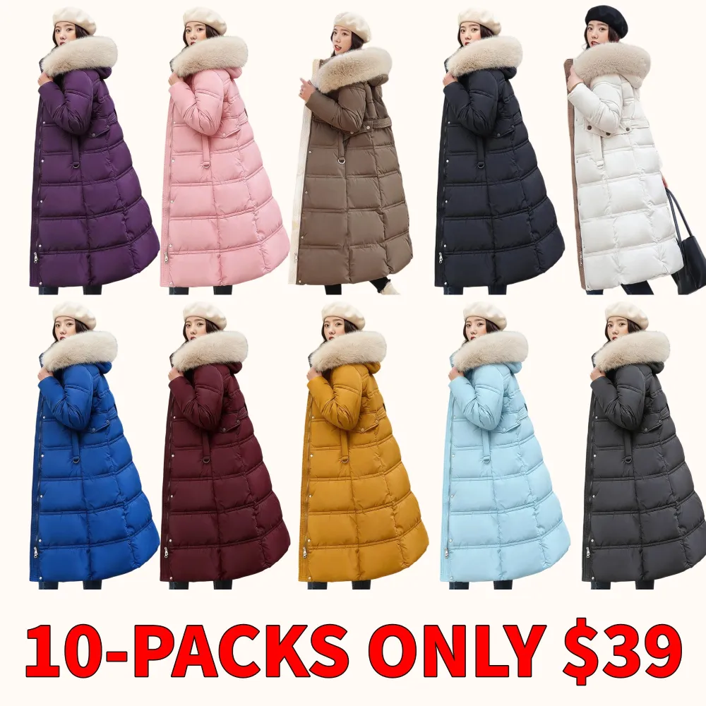 Women's thickened hooded knee-length cotton coat