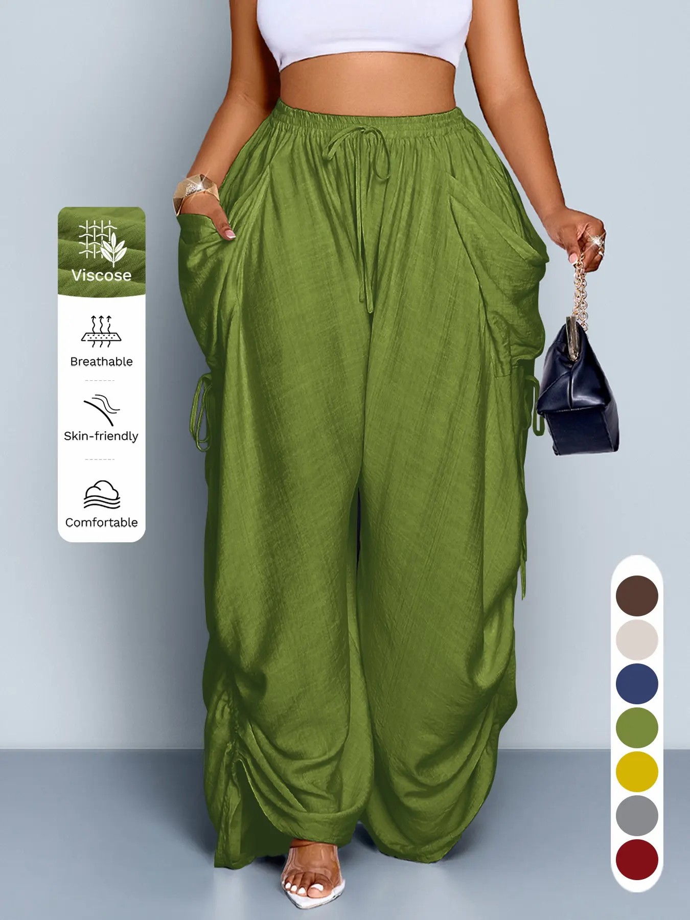 Women's Wide Leg Drawstring Pants – Loose Fit All-Season Casual Trousers