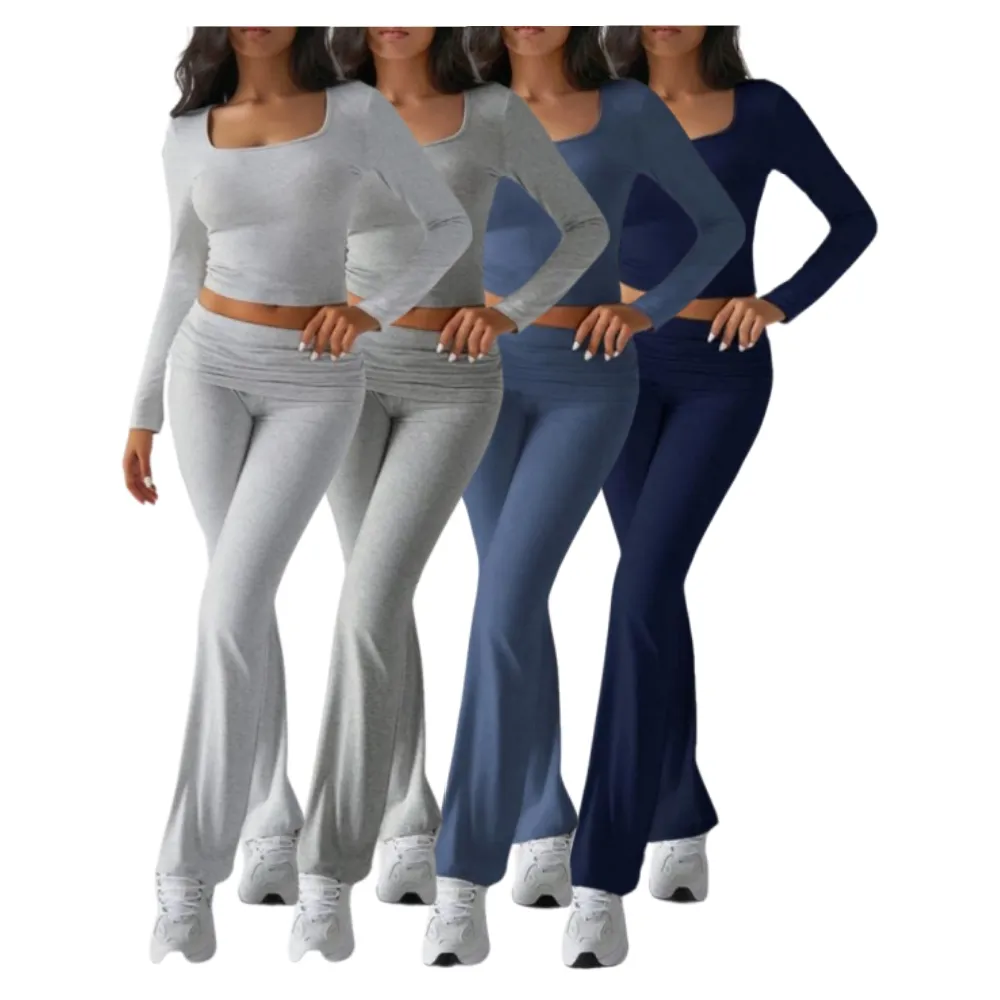 Women's Neck Crop Top & Flare Pants Sets (Just $3 a set!)