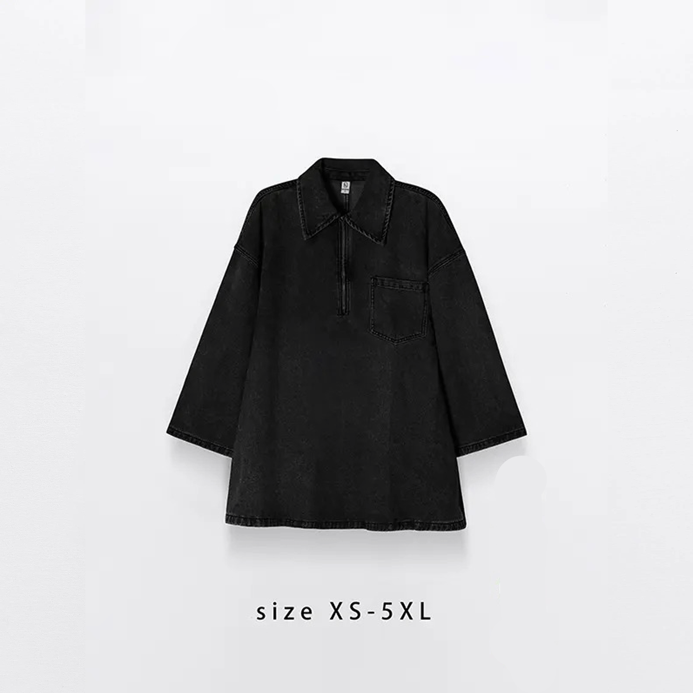 Women’s Vintage Washed Half-Zip Denim Shirt Dress