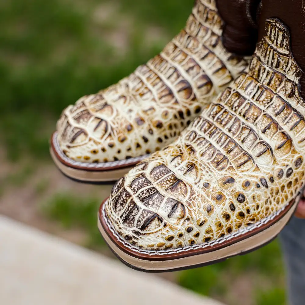 Bone Desert Caiman Neck Leather Boots With 3D Lightweight Sole - Composite Toe