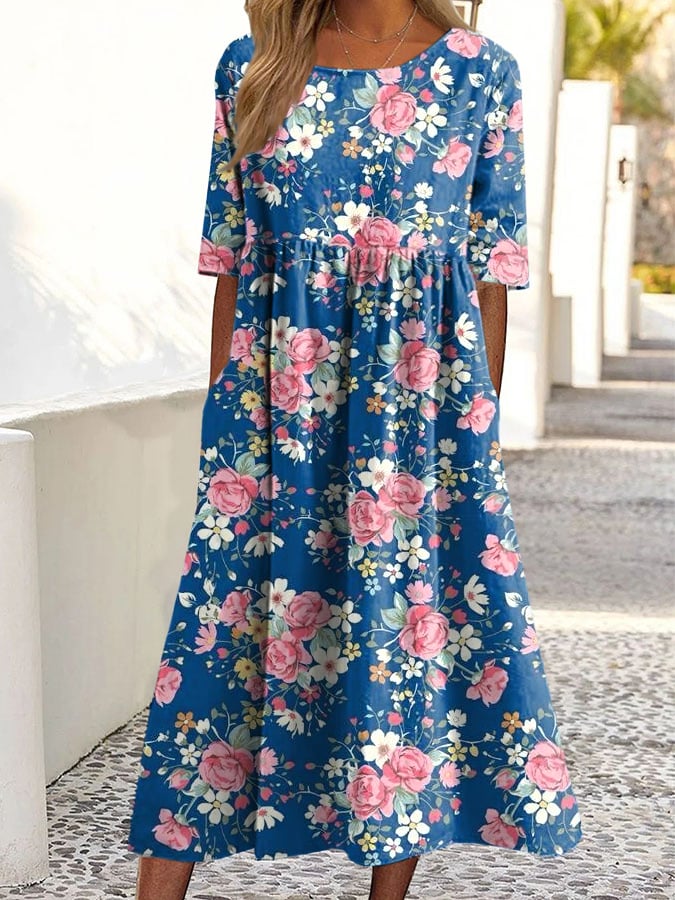Women's Vintage Floral Art Print Dress- Fast Shipping