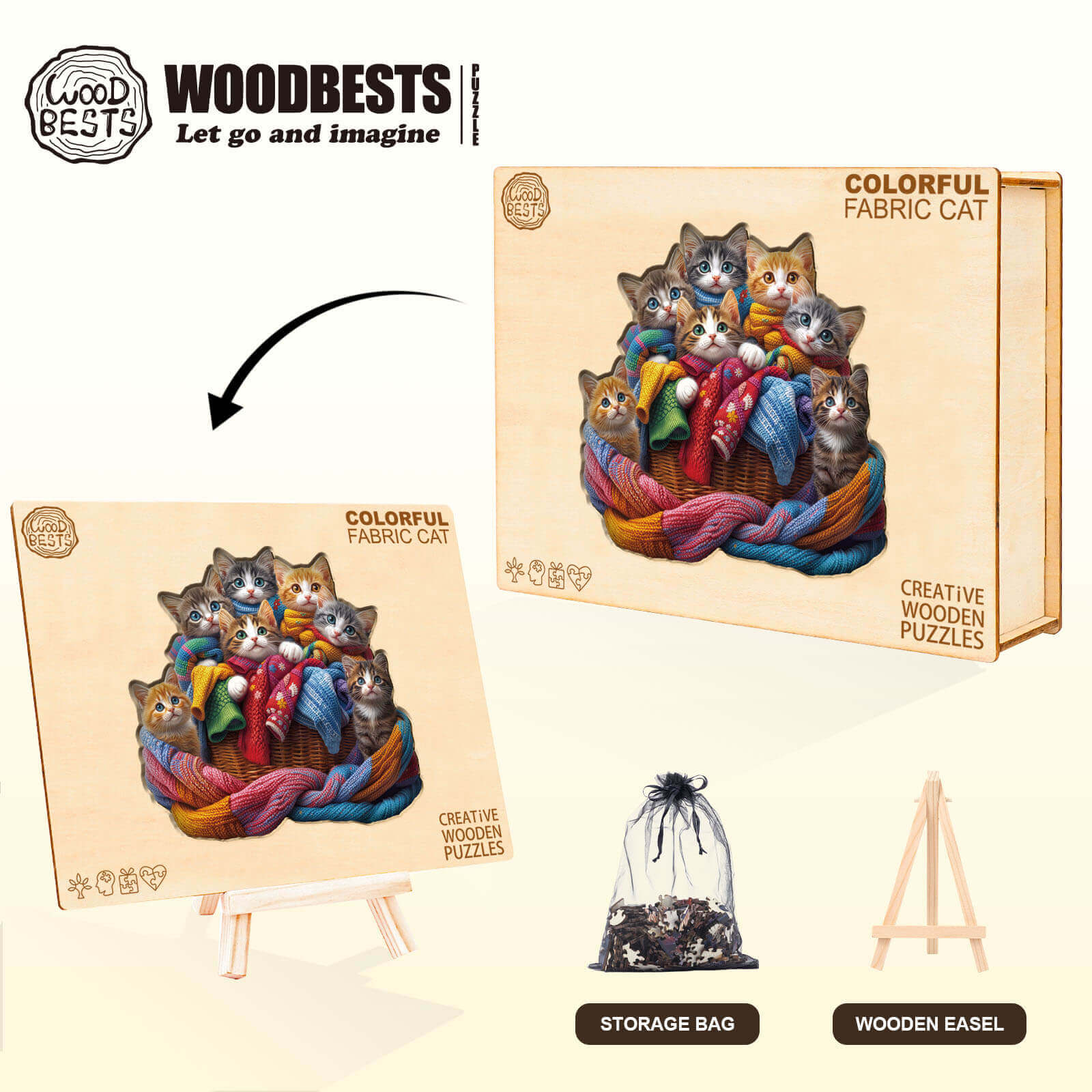 Colorful fabric cat Wooden Jigsaw Puzzle