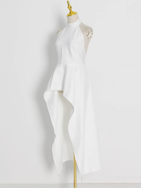 Original Sleeveless Irregularity Solid Color High-Neck T-Shirt Top&Pleated Skirt Bottom Two Pieces Set