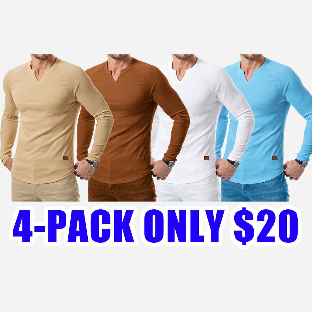 Men’s Long Sleeve Muscle T-Shirt – Ribbed V-Neck Longline Tee