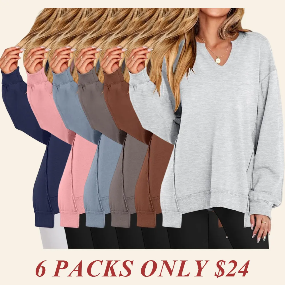 Womens Oversized Sweatshirt V Neck Long Sleeve