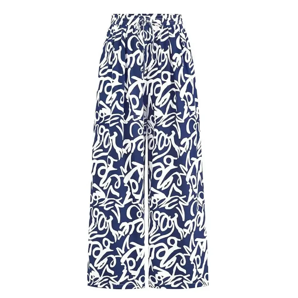 Women's Pants Elastic Waist Striped Lightweight Palazzo Trousers With Pockets Casual Lounge Wide Leg Bottoms