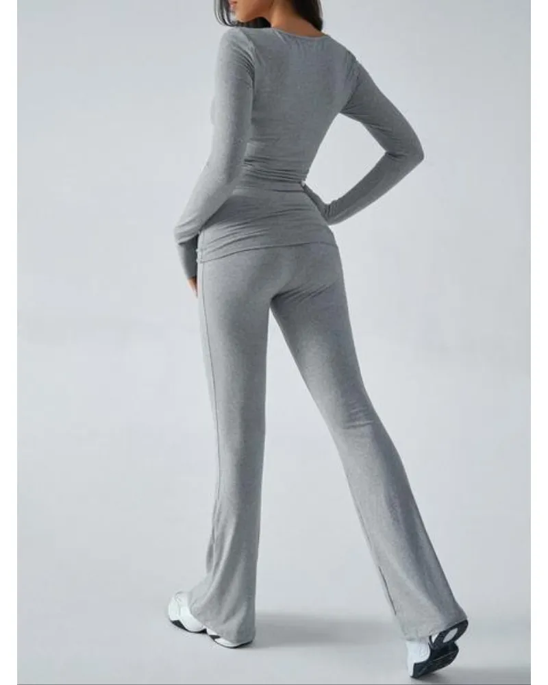 Elegant Casual V-Neck Long Sleeve Basic Two-Piece Outfit Set