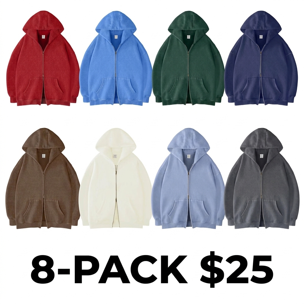 Unisex Acid Wash Oversized Zip-Up Hoodie – Heavyweight Fleece Cotton Sweatshirt