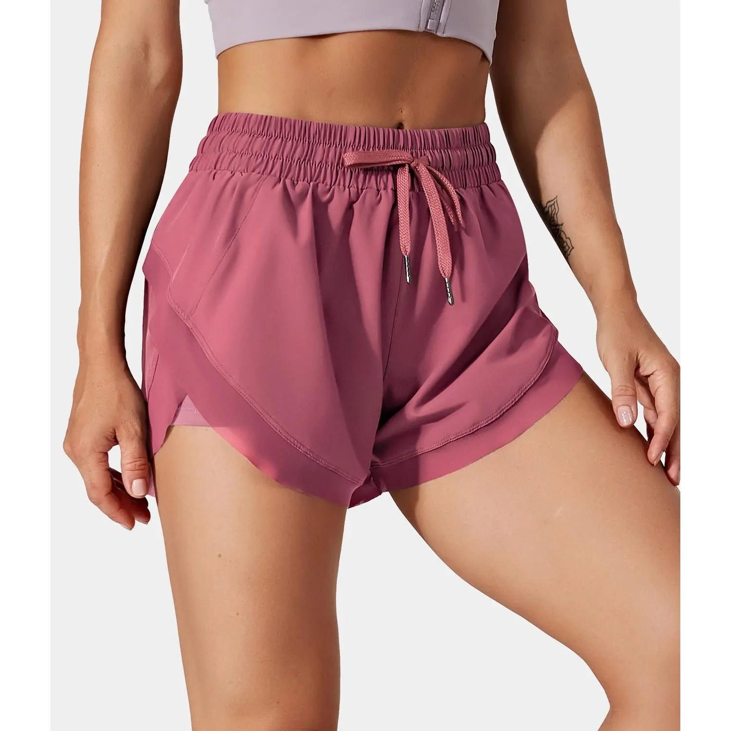 Drawstring Contrast Flowy Mesh Dolphin 2-in-1 Shorts
