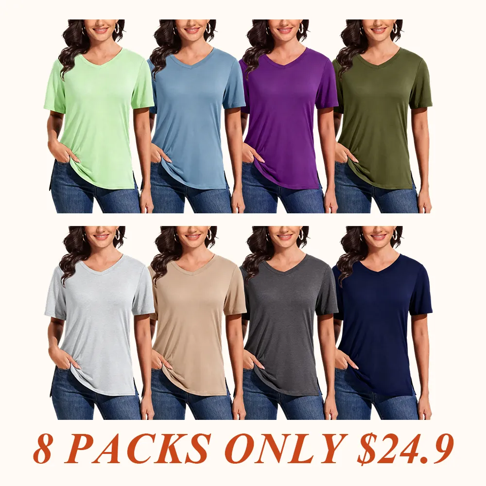 Women's Plus Size Short/Long Sleeve T-Shirts - ‌Lightweight Casual V-Neck Tops for Fall, ‌Breathable Loose Fit‌