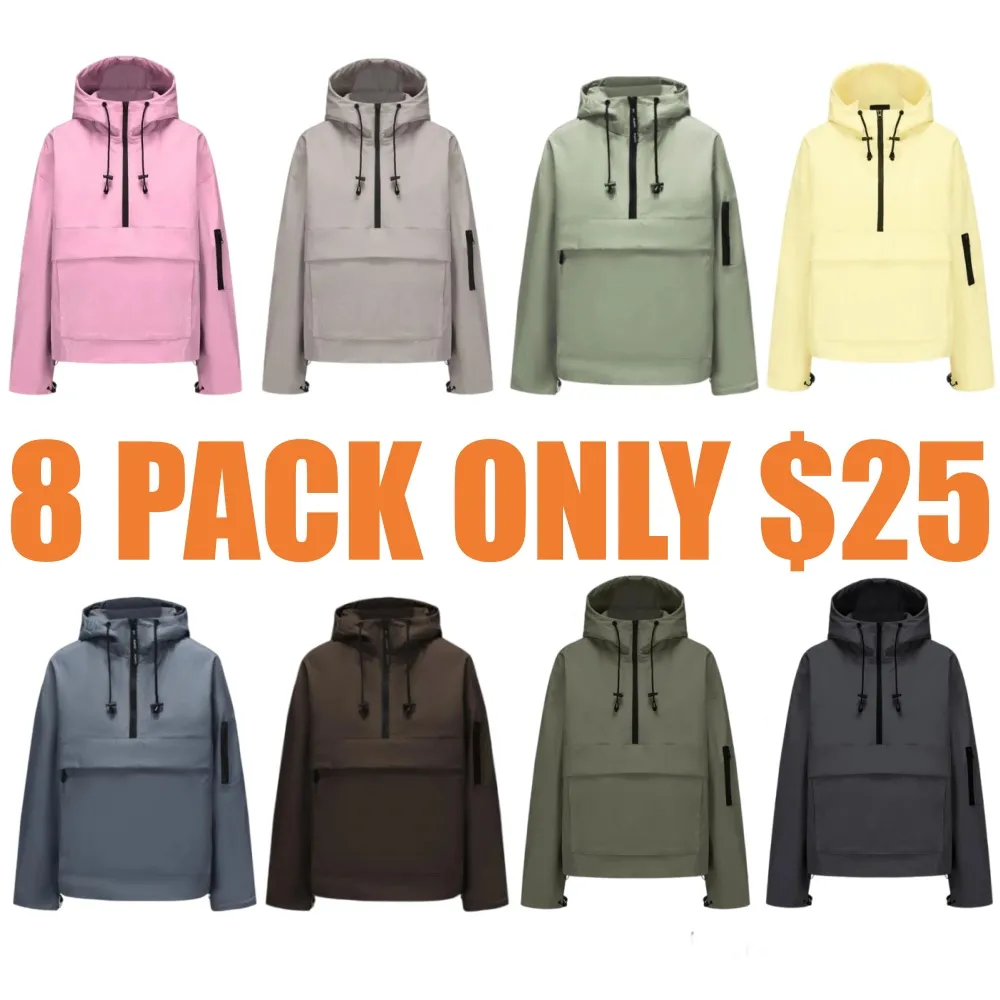 Woman Waterproof Oversized Fall Hoodie Coat Warm Half Zip Rain Jacket