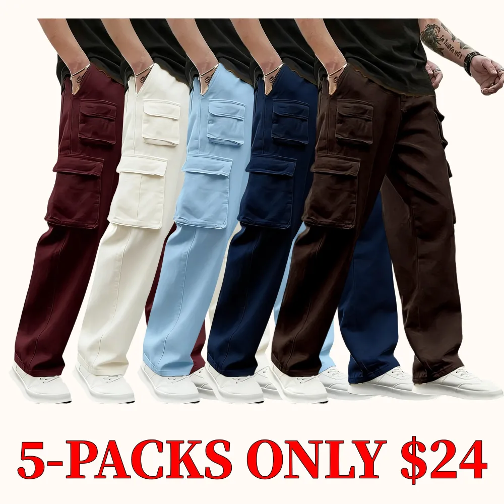 Men's multi-pocket cargo jogging pants with elastic drawstring waistband