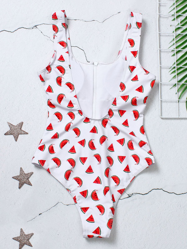 Floral Printed Zipper Backless One-Piece Swimwear