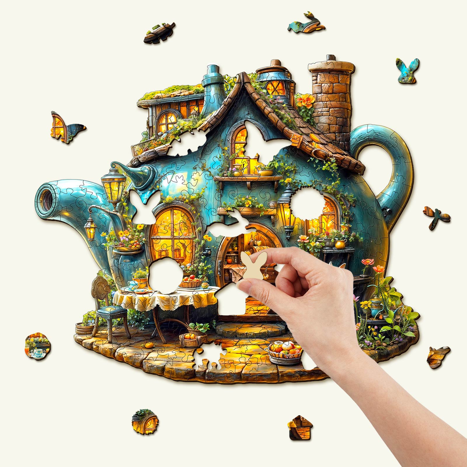 Rabbit's teapot Wooden Jigsaw Puzzle