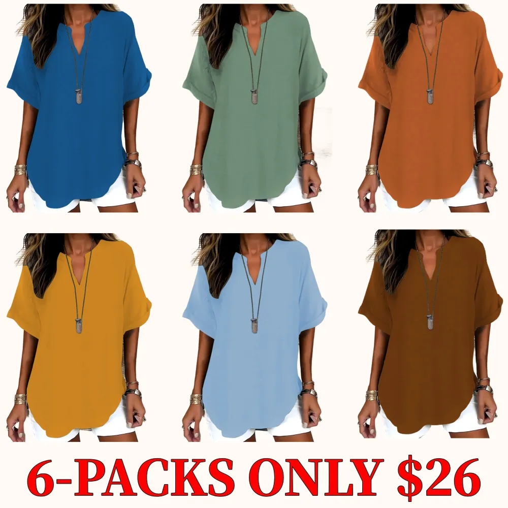 Women's solid color short-sleeved shirt, suitable for everyday wear, all year round